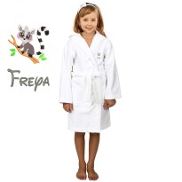 Grey Lemur Cartoon Design & Custom Name Embroidery on Kids Hooded Bathrobe